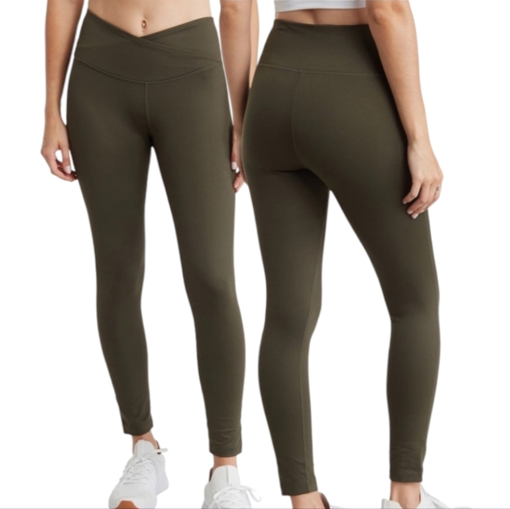 NWT Zella 7/8 Crossband High Waist Leggings Olive Green Size XS